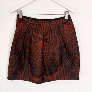 Roberto Cavalli Red Silk Leopard Print Pleated Skirt